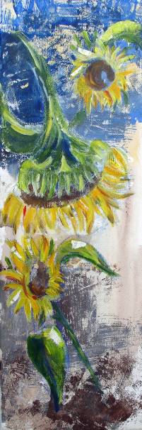verkauft/sold sonnenblume 1, 2011, acryl und wachskreide auf leinwand, 25x60 cm - verkauft